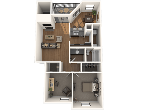 Floor plan for 2 beds, 1 bath, 820 sqft